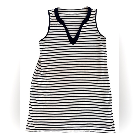 Lands’ End Cotton Jersey Nautical print striped tunic sleeveless coverup dress L - Picture 2 of 7